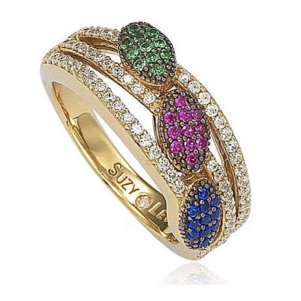 Suzy Levian 925 Silver  3 Color Cubic Zirconia Pave Ring Size 6